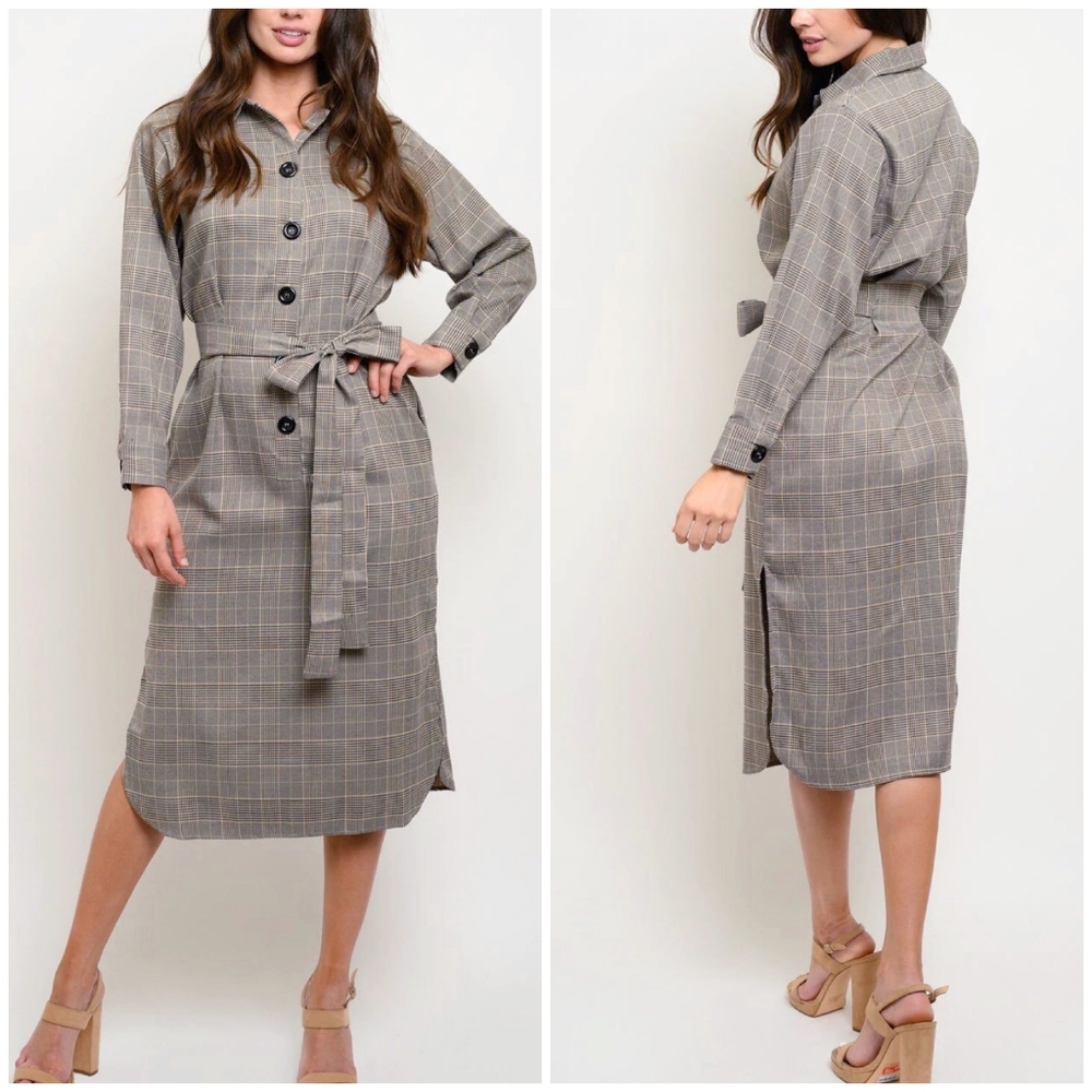 FEW LEFT❗️PROMESA Chic Plaid Midi Shirt Dress